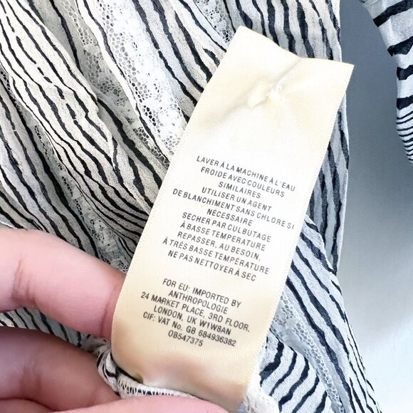 Anthropologie Floreat Black White Lace Trim Blouse Women's Size Small S - Picture 7 of 8